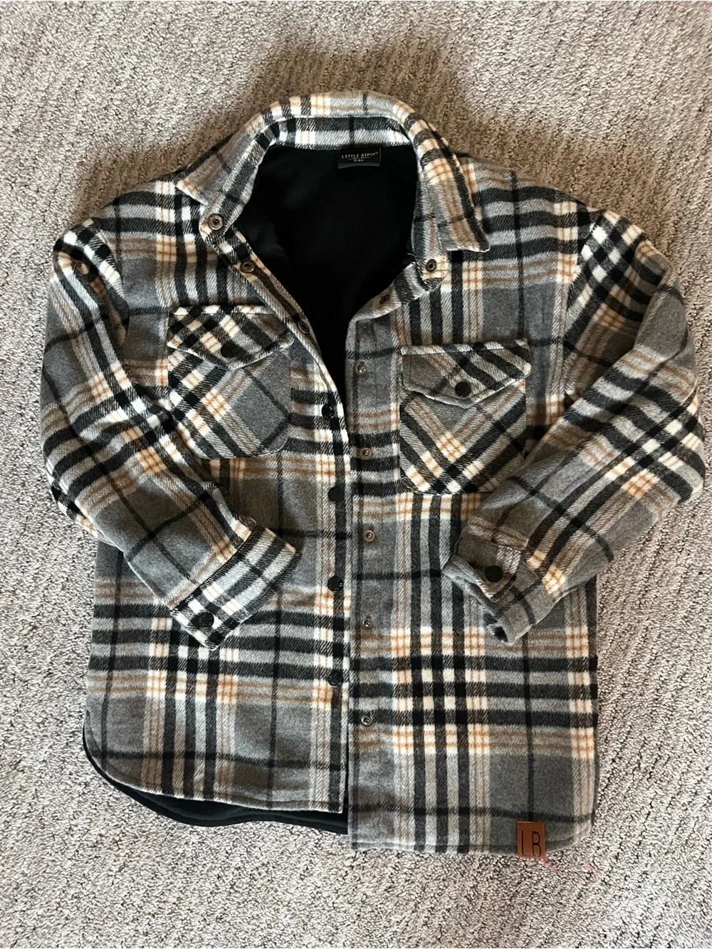 Little Bipsy Gray Plaid Button-Up Shacket with Tan Accents